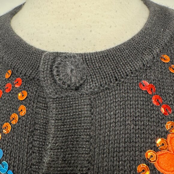 Berek Women’s Floral Button Front Black Cardigan Size L Sequins Embellished Vtg - Picture 7 of 13